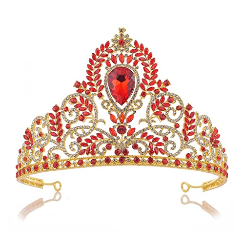 Haarschmuck Hochzeit Krone Kristallkrone Retro -Kron -Strass -Krone Tiara Party Braut (Farbe: Rot, Größe: Krone) (rote Krone) von JZFOACHR