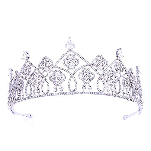 Hochzeit Braut -Tiaras Hochzeit Tiara Strass dekorierte Braut Tiara Haare Barrettes Haarband Hair Clip Haarschleife Krone Königin Krone (Farbe: Silbergröße: 15,5 * 6,5 cm) von JZFOACHR