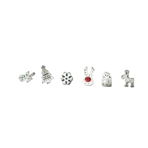 Hoop Ohrenstärke silberne Gestüt 6 Stücke/Set Frauen Silberohrringe Kleine Weihnachts -Set -Gestüt Silber 925 Schmuck Frau Minimalistische Ohrringe für Frauen Silber 925 Mädchen (Farbe: Silber) von JZFOACHR