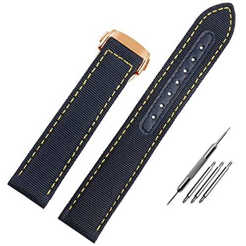 JZFOACHR 19 mm 20 mm gewebter Leinwand Watchgurt für Seamaster 300 AT150 Fabric Leder Nylon Aqua Terra 150 Blue Black Watchband von JZFOACHR
