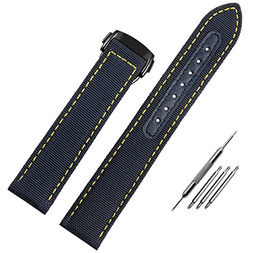 JZFOACHR 19 mm 20 mm gewebter Leinwand Watchgurt für Seamaster 300 AT150 Fabric Leder Nylon Aqua Terra 150 Blue Black Watchband von JZFOACHR