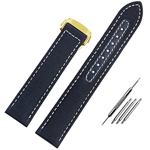 JZFOACHR 19 mm 20 mm gewebter Leinwand Watchgurt für Seamaster 300 AT150 Fabric Leder Nylon Aqua Terra 150 Blue Black Watchband von JZFOACHR