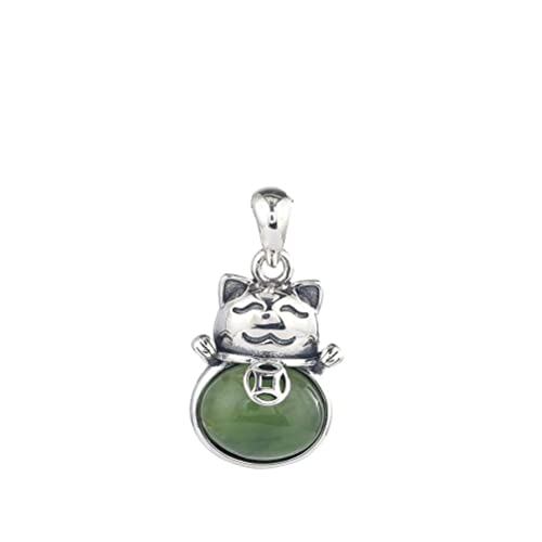 JZFOACHR 925 Katzen -Frauen Halskette Accessoires Weißer Chalcedony Katze weiße Jade Anhänger DIY Anhänger Jasper von JZFOACHR