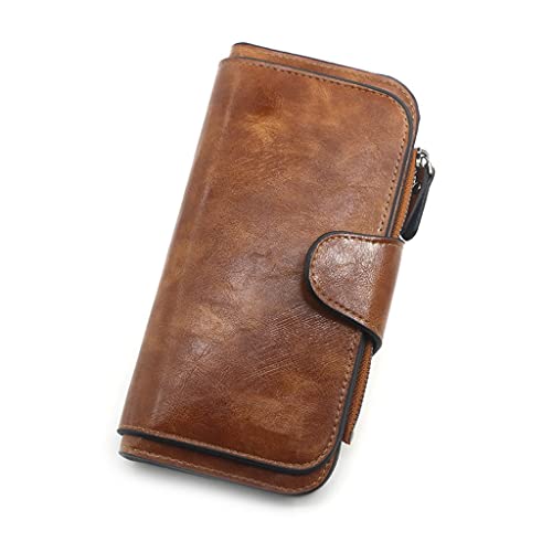 JZFOACHR Brieftasche, Frauenbrieftasche aus Lederbrieftaschen dreifache Vintage Womens -Geldbörsen Mobiltelefon Geldbörse weibliche Münzen Geldbörse (E 19 * 10 * 2 cm) von JZFOACHR