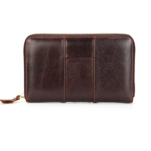 JZFOACHR Brieftasche Herren Spleißen Langes Brieftaschen Öl Wachs Leder Reißverschluss Tasche Multi Purpose Wallet (D Talla Nica) von JZFOACHR