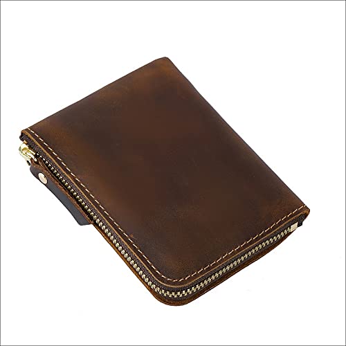 JZFOACHR Brieftaschen, 1PCS handgefertigte Herren Retro Reißverschluss Brieftaschen -Brieftaschen -Kartenhalter -Münzgehäuse (E 120 * 90 * 15 mm) von JZFOACHR