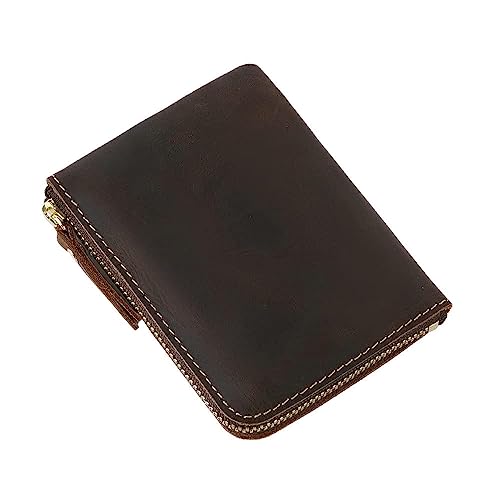JZFOACHR Brieftaschen, 1PCS handgefertigte Herren Retro Reißverschluss Brieftaschen -Brieftaschen -Kartenhalter -Münzgehäuse (E 120 * 90 * 15 mm) von JZFOACHR