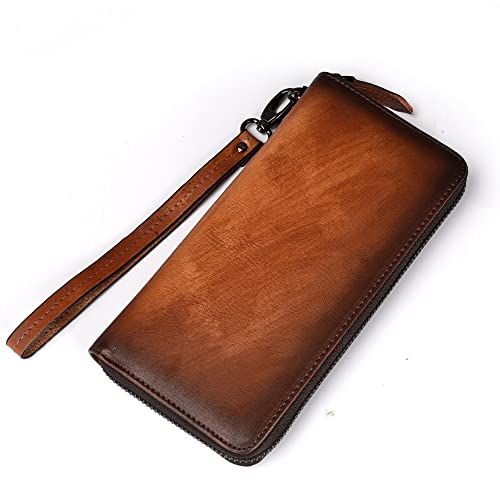 JZFOACHR Brieftaschen, Business Retro Herren Brieftasche handverletzte Farbe Multi-Karten-Kupplung Tasche Freizeit Handwallet Männer (A 19 * 9 * 2 cm) von JZFOACHR