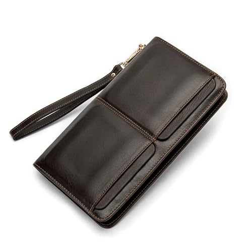 JZFOACHR Männer Clutch Bag Brieftaschen echtes Leder langes Geldbörsen mit großer Kapazitätsbrieftasche Reißverschlüsse Handy -Taschen für männlich ， von JZFOACHR