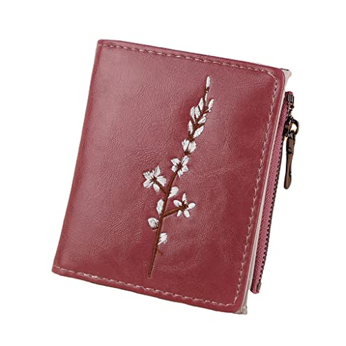 JZFOACHR Newwomens gestickte Kurze Brieftasche PU Lederkartenhalter Falten Sie Hasp -Reißverschluss Geldbeutel Pflaumenblütermuster Ladies Coin Geldbörse, Gepäck (B) von JZFOACHR