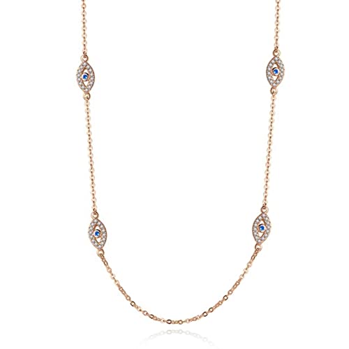 JZFOACHR Persönlichkeit böse Augenanhänger Halskette 925 Sterling Silber Langkette Kristall türkische Halsketten Frauen Mädchen Glück Schmuck von JZFOACHR