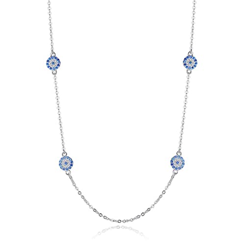 JZFOACHR Persönlichkeit böse Augenanhänger Halskette 925 Sterling Silber Langkette Kristall türkische Halsketten Frauen Mädchen Glück Schmuck von JZFOACHR