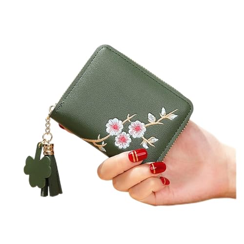 JZFOACHR Pflaumengestickte Frauen Kurzer Reißverschluss Brieftet Fashion Ladies kleine Clutch Casual Card Halter Feste Farbe PU Leder Frau, Gepäck (a) von JZFOACHR