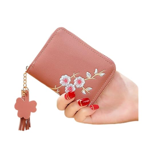 JZFOACHR Pflaumengestickte Frauen Kurzer Reißverschluss Brieftet Fashion Ladies kleine Clutch Casual Card Halter Feste Farbe PU Leder Frau, Gepäck (a) von JZFOACHR