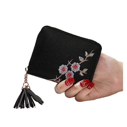 JZFOACHR Pflaumengestickte Frauen Kurzer Reißverschluss Brieftet Fashion Ladies kleine Clutch Casual Card Halter Feste Farbe PU Leder Frau, Gepäck (a) von JZFOACHR