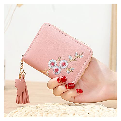 JZFOACHR Pflaumengestickte Frauen Kurzer Reißverschluss Brieftet Fashion Ladies kleine Clutch Casual Card Halter Feste Farbe PU Leder Frau, Gepäck (a) von JZFOACHR