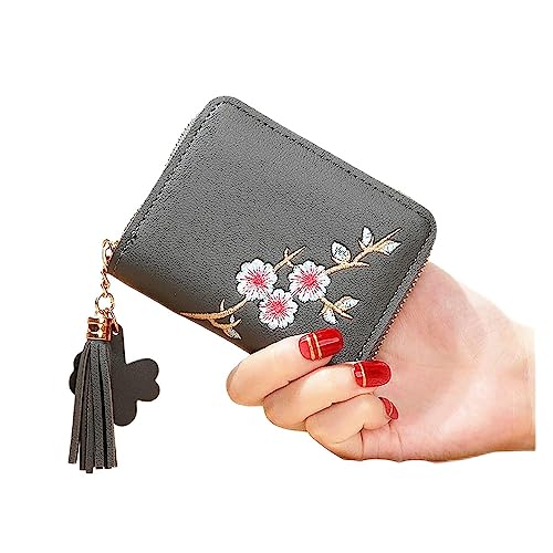 JZFOACHR Pflaumengestickte Frauen Kurzer Reißverschluss Brieftet Fashion Ladies kleine Clutch Casual Card Halter Feste Farbe PU Leder Frau, Gepäck (a) von JZFOACHR