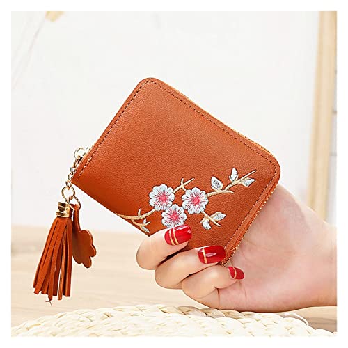 JZFOACHR Pflaumengestickte Frauen Kurzer Reißverschluss Brieftet Fashion Ladies kleine Clutch Casual Card Halter Feste Farbe PU Leder Frau, Gepäck (a) von JZFOACHR