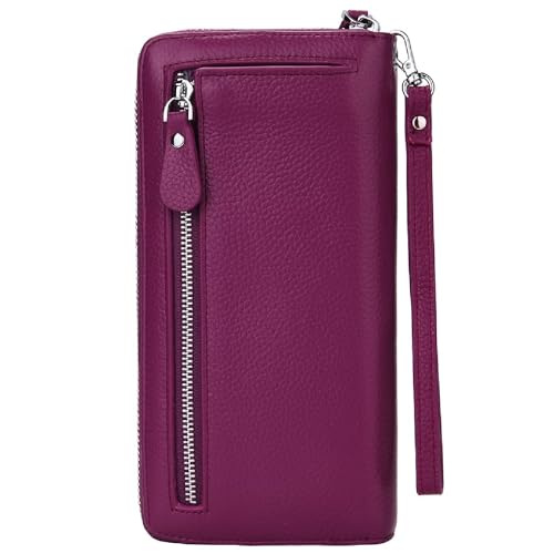 JZFOACHR Reißverschluss um Brieftaschen für Frauen echtes Leder Armband Handy Geldbörse RFID Blockierschutz von JZFOACHR