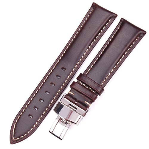 JZFOACHR Stilvolle und elegante Uhrengurte für Männer Frauen, Frauen Männer Vintage glattes Uhrenband Dunkelbraun Lederarmband Metall Schmetterling Einsatz Schließschnalle JZFOACHR Stilvolle und elegante Uhrengurte für Männer Frauen, Frauen Männer Vintage glattes Uhrenband Dunkelbraun Lederarmband Metall Schmetterling Einsatz Schließschnalle von JZFOACHR
