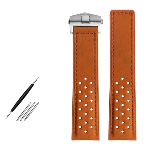 JZFOACHR Watchband 22mm echtes Lederarmband Uhrengurt Herren Armbanduhr Band Faltschnalle Nubuck Uhren -Armband -Accessoires von JZFOACHR