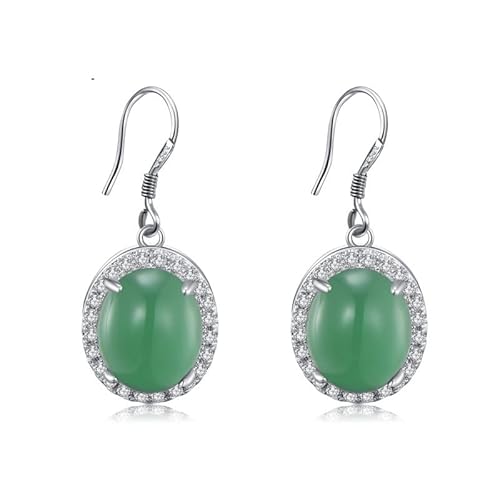 Jade -Ohrringe für Frauen, Silberfrauen fallen Ohrringe oval Form Emerald Zirkon Edelstein Schmuckschmuck für Hochzeitsfeier von JZFOACHR