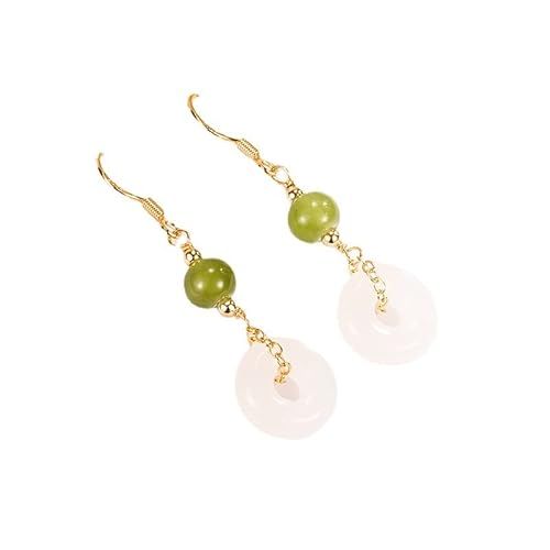 Jade -Ohrringe für Frauen, Vintage Hetian Jade Friedensschnalle Dangle Ohrringe für Frauen Eleganzkreis Plattierung 14K Gold Ohrring Jubiläum von JZFOACHR