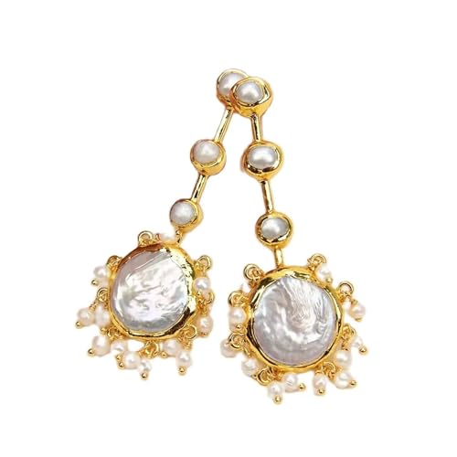 Kultivierte weiße Münze Perle große Münzperlen Ohrringe Mode Schmuck für Frauen Party Geschenke Liuziihayin von JZFOACHR