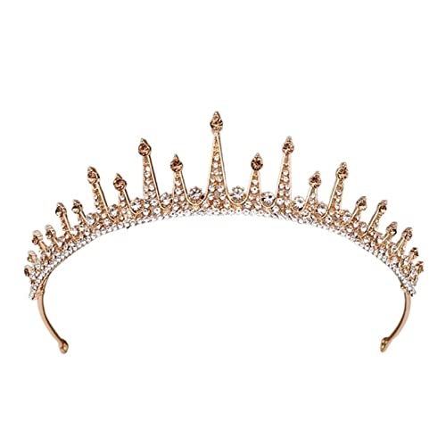 Mode-Champagner Goldfarbe Kronen Hochzeitshaarzubehör Luxus Königin Prinzessin Tiara Diadems Frauen Haar Schmuck Braut Partyanzug (Farbe: Champagner Gold-07) von JZFOACHR
