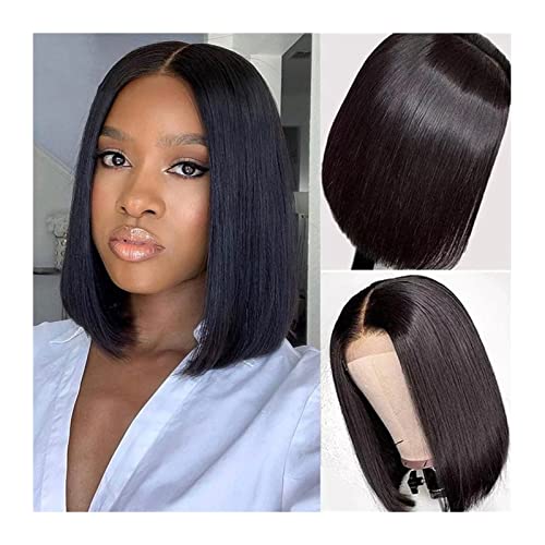 Perücke 13x4 Blunt Cut Bob Spitze Vorderperücke 8-14 Zoll Knochen Straight Human Hair Perücken für Frauen vor dem brasilianischen 4x4 Spitzenverschluss Bob Perücke Gray Perücken für Frauen (4x4 Bob von JZFOACHR