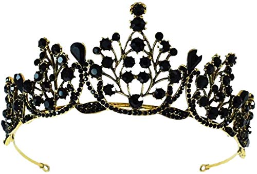 Schwarz Tiara Vintage Gothic Dark Barock Krone Kopfstück für Brautbrautjungfern Frauen Lady Girls von JZFOACHR