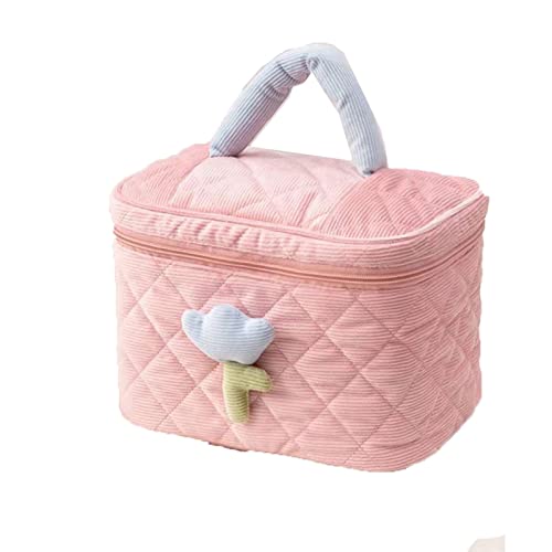Toilettenbeutel Feste Farbe Blumen Make -up -Tasche Reißverschluss Großer weicher Cord -Kosmetikbeutel Weibliche Reise -Make -up -Organizer Beauty Hülle (Pink) von JZFOACHR