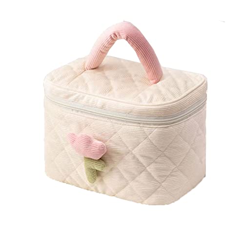 Toilettenbeutel Feste Farbe Blumen Make -up -Tasche Reißverschluss Großer weicher Cord -Kosmetikbeutel Weibliche Reise -Make -up -Organizer Beauty Hülle (Pink) von JZFOACHR