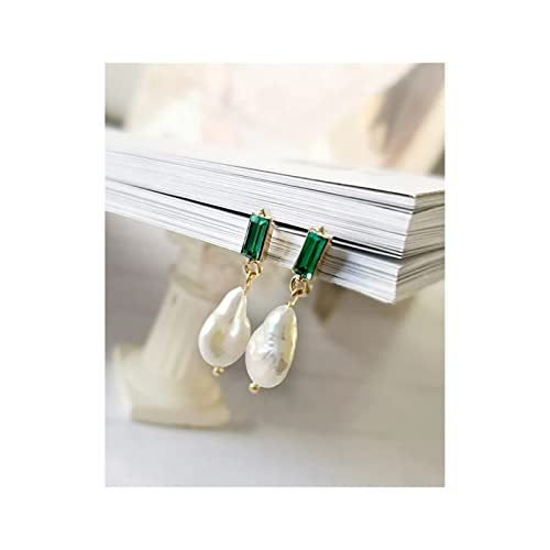 Tropfenohrringe für Frauen Geometrische echte Süßwasserperlenohrringe Grüne Kristall Ohrringe High-End-Ohrringe von JZFOACHR