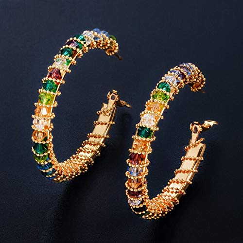 Übergroße handgefertigte gelbe Multi -Farb -Kristallperlen Luxus großer runder Kreis -Hoop -Ohrringe für Frauen von JZFOACHR