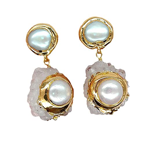 Weißer Quarz rau kultiviert weiße Süßwasserperlen Cluster Goldgefüllte Ohrringe für Frauen von JZFOACHR