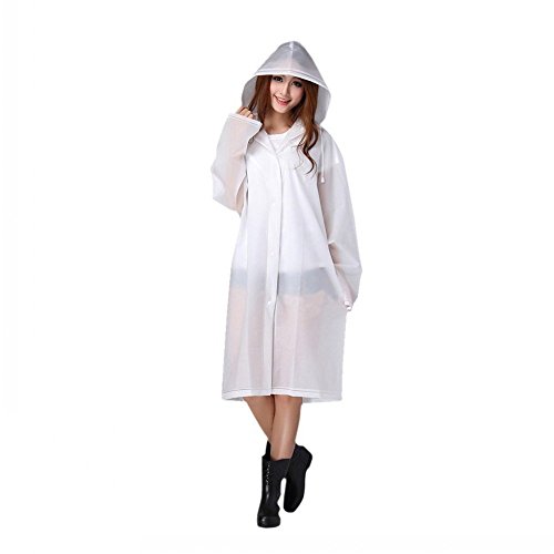 JZK Tragbarer, wiederverwendbarer Poncho-Regenmantel mit Kapuze, 118 cm = 47 Zoll für Teenager, Damen, Herren, transparentes Weiß von JZK