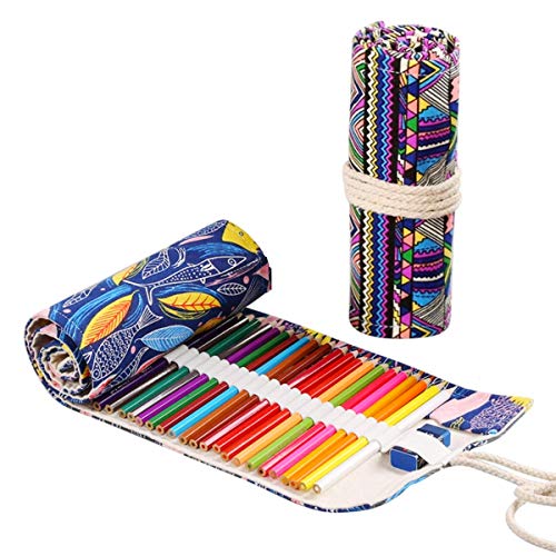 JZK 2 STK 72 Steckplätze Bleistifthülle Segeltuch Stoffstoff aufrollen Mäppchen, Stiftrolle Stiftemappe Wrap Leinwand Rolle Mäppchen, Bleistift-Organizer Aufbewahrungstasche Buntstift-Rolltasche von JZK