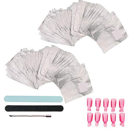 JZK 200 x Aluminium Folie Remover Gel Pads mit Wattepads zum entfernen normal/Gel-Nagellack, Nagelclips, Nagelfeile und Nagelfeile mit Pufferseite, Nagelhautschieber, Set Gel Nail Polish Remover von JZK