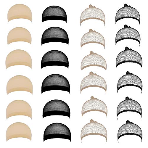 JZK 24 x Haarnetz für Perücken Kappen Caps Elastische Haarnetz Perückekappe Mesh Netz Perückennetz für Frauen und Männer, Beige/Neutral und Schwarz Perückenkappe von JZK