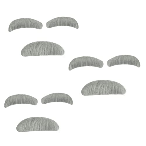 JZK 3 Sets von selbstklebenden künstlichen Schnurrbart und Augenbrauen für Erwachsene und Kinder zum Verkleiden, Old Man Grey Augenbrauen Schnurrbart Set, alter Mann Kostüm Zubehör für Kostümparty von JZK