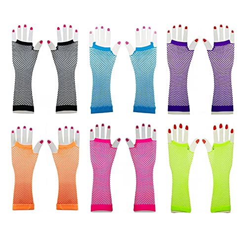 JZK 6 Paar lange Frauen fingerlose Netzhandschuhe Party Lady Handschuhe Kostüm Party Zubehör für Hochzeit Jahrestag Geburtstag Taufe Party von JZK