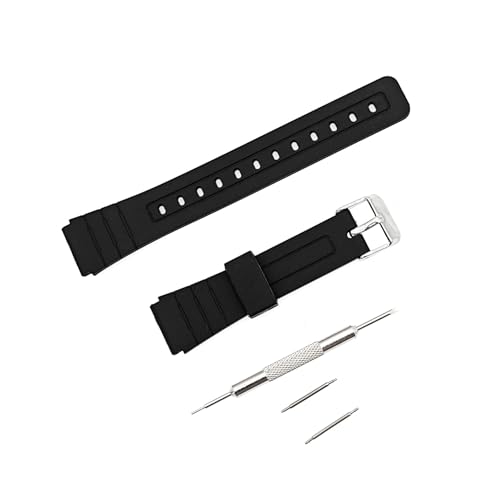 JZK Ersatz-Uhrenarmband für Casio F-91W F-84 F-93 F-94 F-98 F-105 F-106W F-108 F-201 W-59 A-158, Kunststoff Schwarz Uhrenarmband mit Federstegstift und Werkzeug zum Entfernen von Uhrenarmbändern von JZK