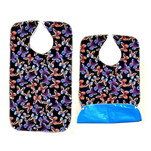 JZK Langes großes wasserdichtes Lätzchen mit Tasche für ältere Menschen und Teenager, waschbares Damen Lätzchen für Erwachsene zum Essen, Tröpfellätzchen für Behinderte und Schlaganfallpatienten von JZK