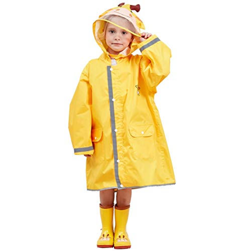 JZK Regenjacke Kinder wasserdicht mit Kapuze und reflektierende Streifen für Jungen Mädchen Alter 2-4 4-6 6-10 Jahre, Regenmantel Kinder wasserdicht mit Ärmeln lang, Kapuzenjacke Kinder (M, gelb) von JZK