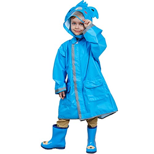 JZK Regenjacke kinder wasserdicht mit Kapuze und reflektierende Streifen für Jungen Mädchen Alter 2-4 4-6 6-10 Jahre, regenmantel kinder wasserdicht mit Ärmeln lang, kapuzenjacke Kinder (M, blau) von JZK