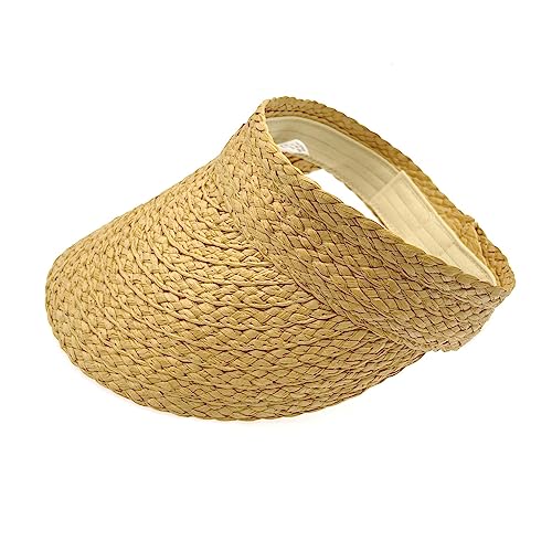 JZK Visor Visier mit großer Krempe für Damen Strohhut Sonnenhut Damen faltbar Sonnenblende Kappe Damen Einstellbar Sonnenschutzhut für Damen Augenschutzhut Sommer strandkappe Damen, Beige von JZK