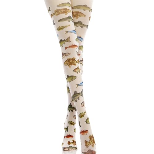 JZLEJC 1Pair -Strumpfhosen mit Designs gemusterte Strumpfhose farbenfrohe tropische Fisch gedruckt 120D -Spaß Strumpfhose für Frauen weiche und bequem von JZLEJC
