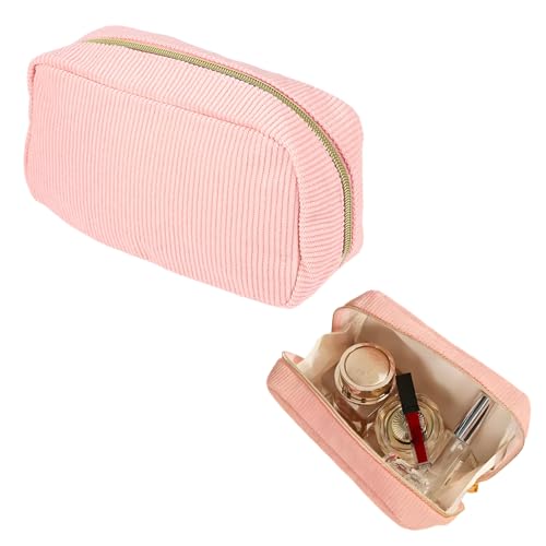 Make -up -Taschen für Frauen, Cord -Make -up -Tasche, große Kapazitäts -Make -up -Taschen für Frauen mit Reißverschluss und innere Tasche kleine Make -up -Tasche Easy Care Cosmetic Bud für Frauen Rei von JZLEJC