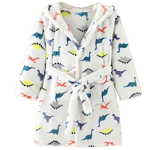 JZLPIN Unisex Baby Mit Kapuze Bademantel Kinder Flanell Pyjama Morgenmantel zum Jungen Mädchen Dinosaurier 110 von JZLPIN